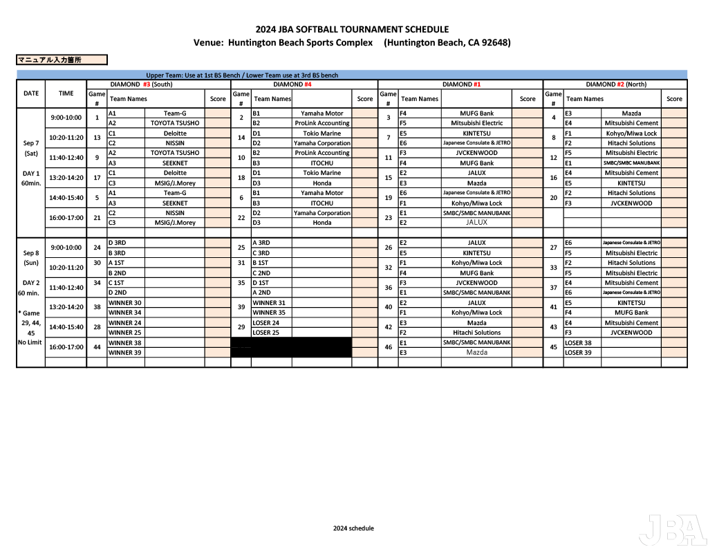 2024 Softball tournament schedule